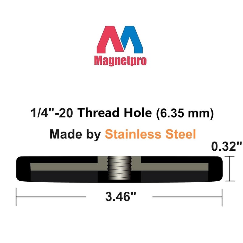 Magnetpro 2 Pieces Strong Rubber Coated Mounting Magnets Anti-Scratch & Anti Corrosion, Over 120 LB Adhesive Power, with 1/4"-20 Stainless Steel Thread Hole and Screw for PTZ, Camera - Image 2